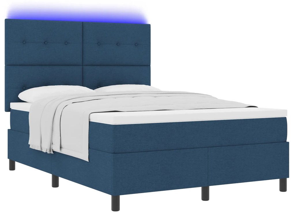 vidaXL Κρεβάτι με Κωδικό Spring & LED Μπλε 140x200 εκ. ύφασμα