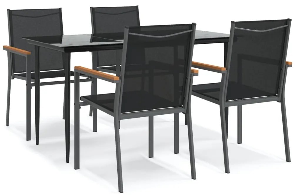 vidaXL Σετ Τραπεζαρίας Κήπου 5 Τεμαχίων Μαύρο Textilene &amp; Ατσάλι