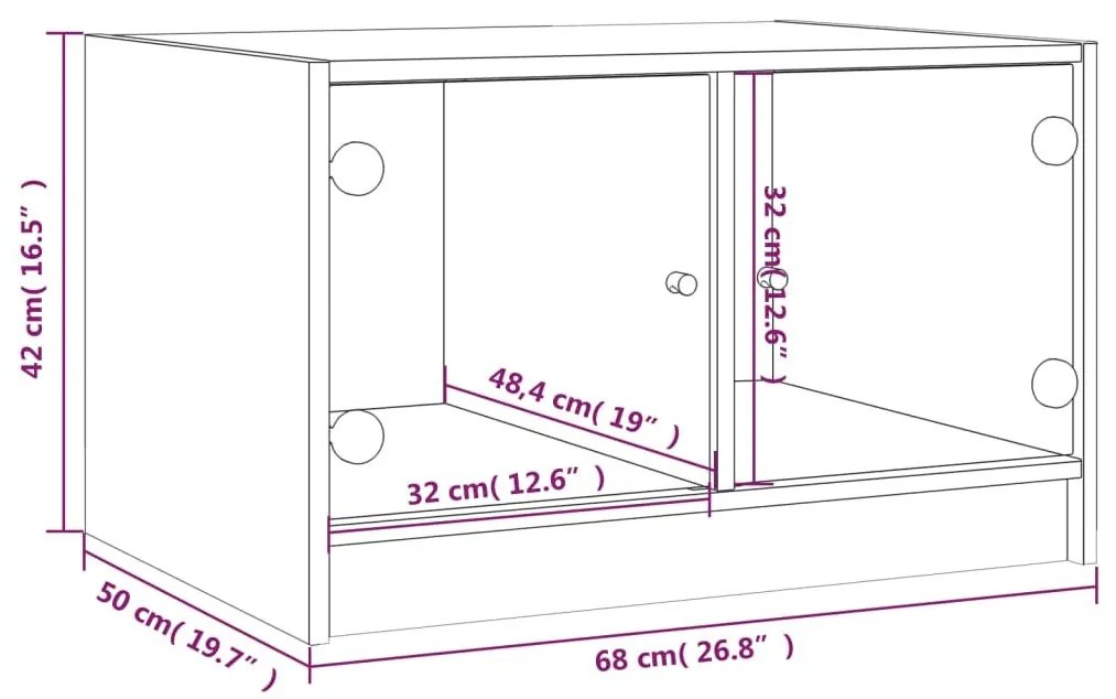 Τραπεζάκι Σαλονιού Καφέ Δρυς 68x50x42 εκ με Γυάλινες Πόρτες - Καφέ