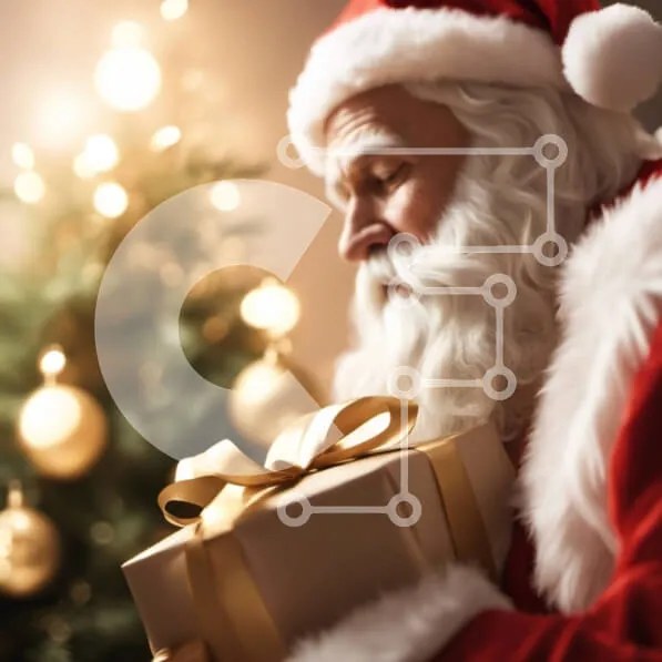 Intra Συλλεκτικό Ξύλινο Παζλ Plywood  4mm - Άγιος Βασίλης που κρατά ένα κουτί δώρου Σε Ξύλινο Κουτί - Διαστάσεις: 10x10 cm – 25 κομμάτια