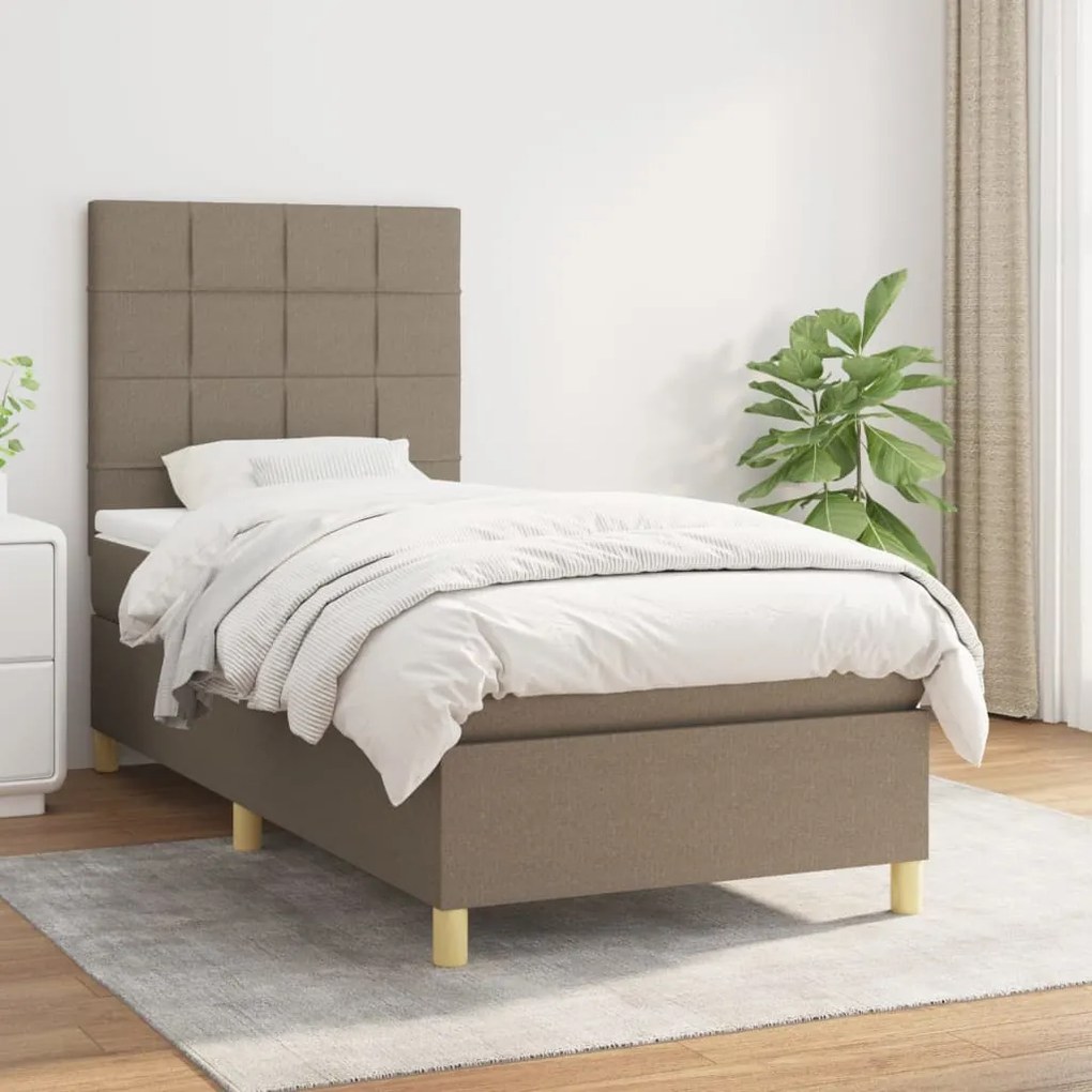 Κρεβάτι Boxspring με Στρώμα Taupe 90x200 εκ. Υφασμάτινο