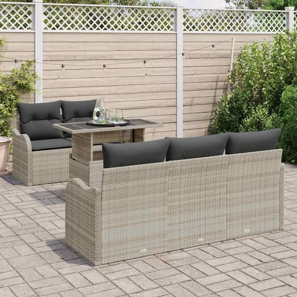 vidaXL Σετ Καναπέ Κήπου με μαξιλάρι 6 pcs Ανοιχτό γκρι Πολυ ράταν