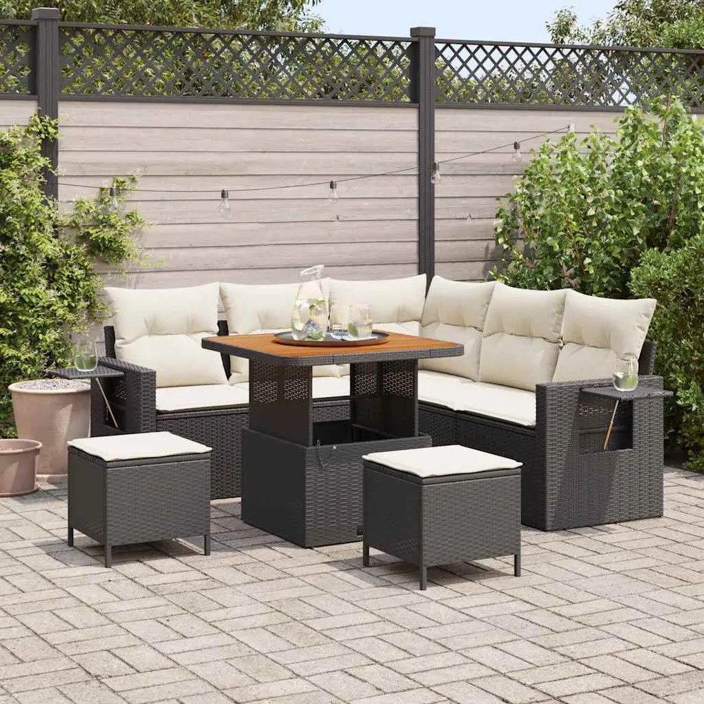 vidaXL Σετ Καναπέ Κήπου 8 pcs Μαύρο και κρεμ 80 x 80 x 71 cm