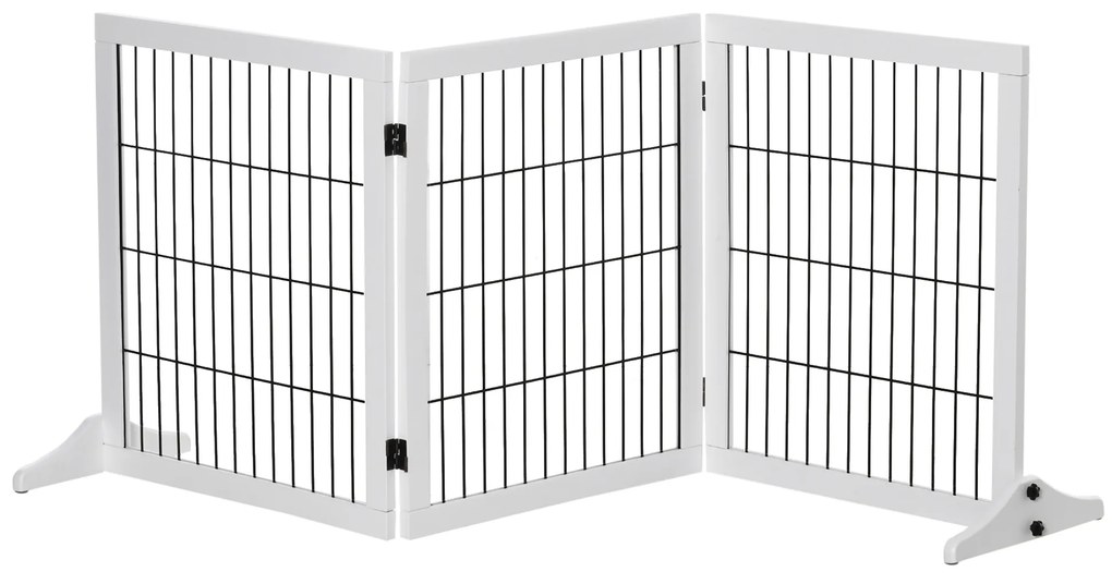 PawHut Πτυσσόμενο Φράγμα Σκύλου με Πόδια Στήριξης, Πύλη Ασφαλείας για Σκύλους, Πύλη Τζακιού & Σόμπας, Ξύλο Πεύκου Λευκό 185 x 36 x 71 cm
