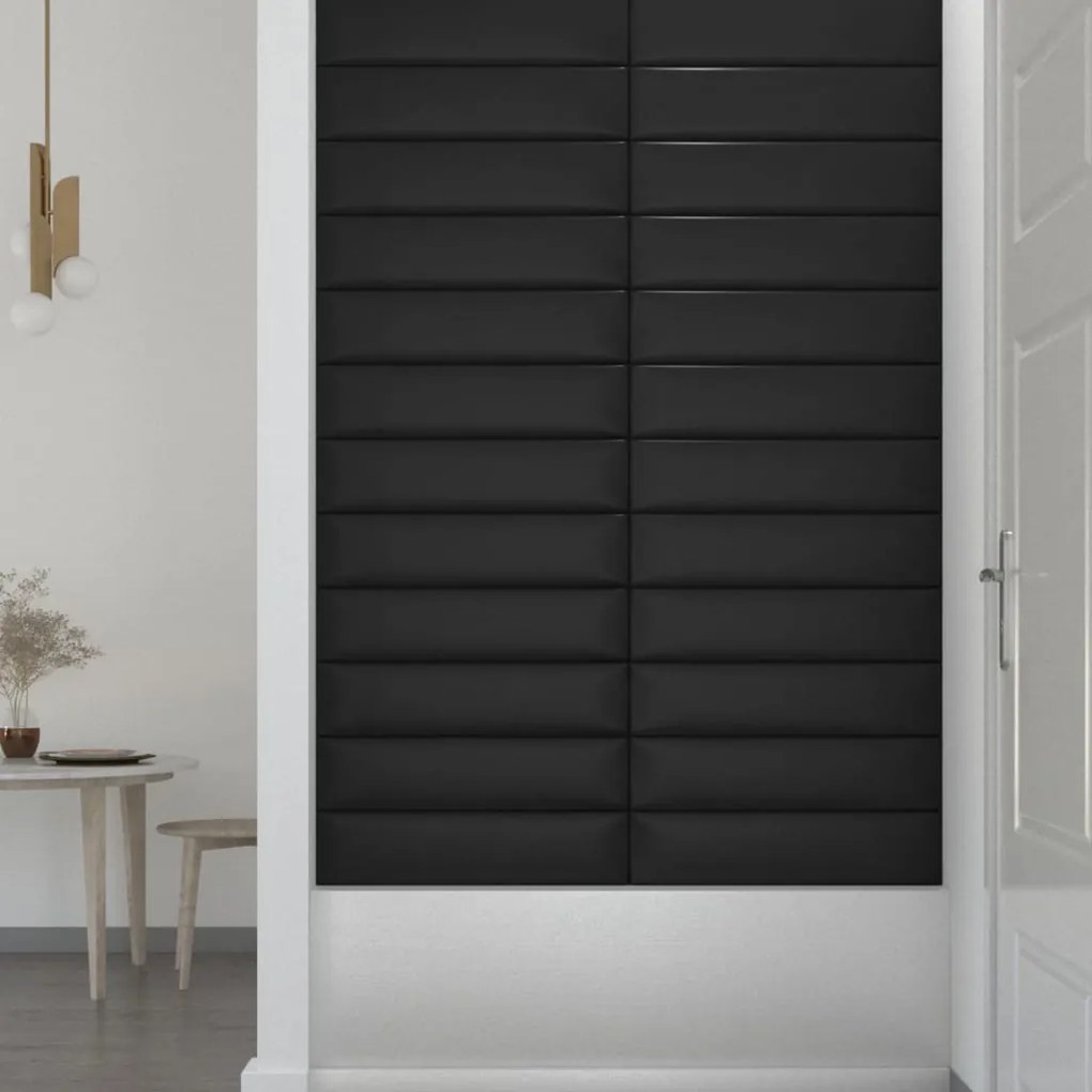 vidaXL Πάνελ Τοίχου 12 τεμ. Μαύρα 60x15 εκ. 1,08 μ² Συνθετικό Δέρμα