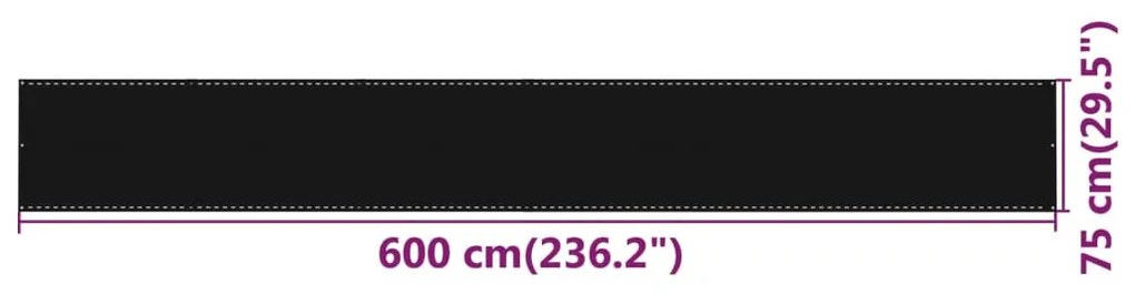 Διαχωριστικό Βεράντας Μαύρο 75x600 εκ. από HDPE - Μαύρο