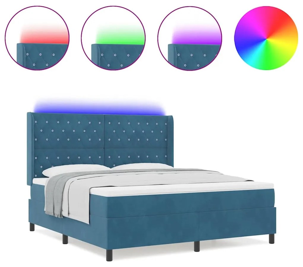 vidaXL Κρεβάτι Box Spring LED με Στρώμα Μπλε 180 x 200 cm Βελούδο