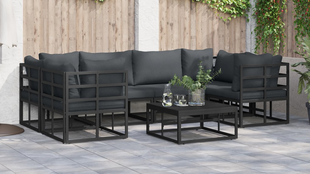 vidaXL Σετ Καναπέ Κήπου 7 pcs Μαύρο Αλουμίνιο