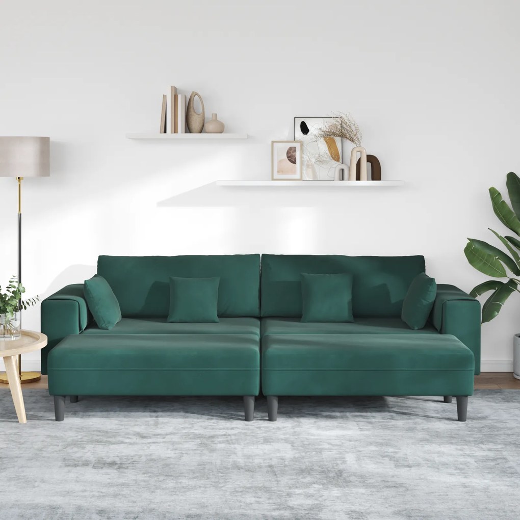 vidaXL Βελούδινος καναπές 3 pcs Σκούρο Πράσινο 208 εκ. Βελούδο