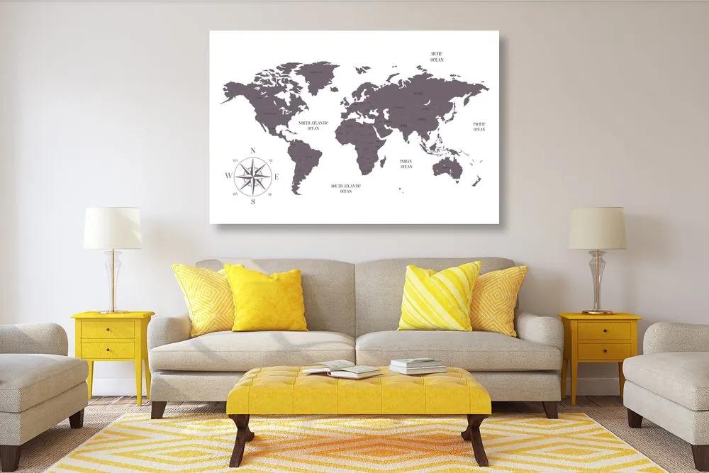 Εικόνα στο φελλό ενός αξιοπρεπούς χάρτη του κόσμου σε καφέ - 120x80  peg