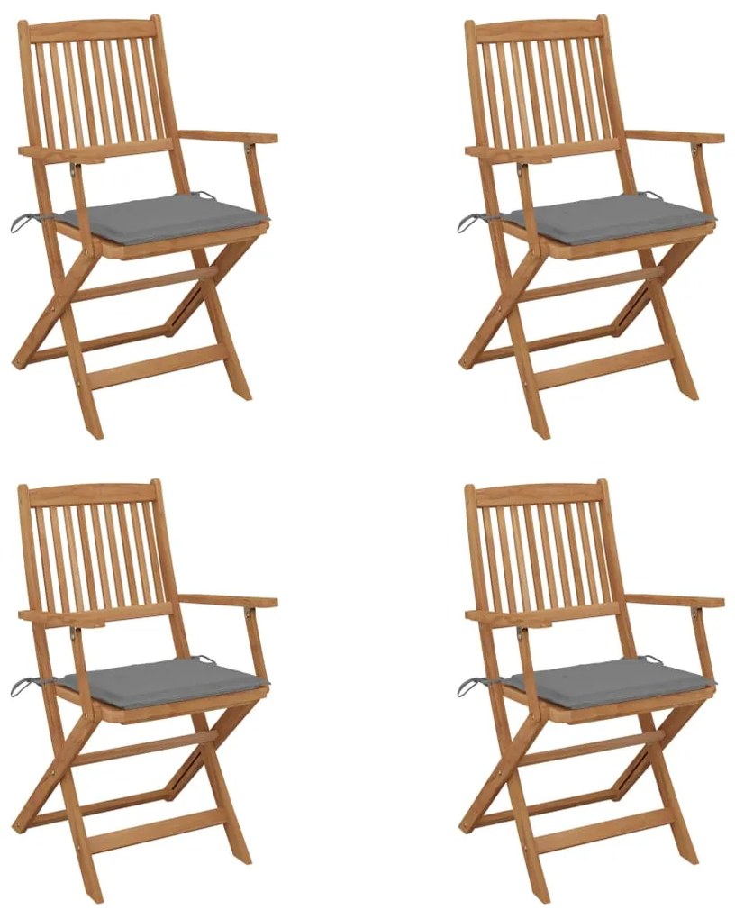 Καρέκλες Κήπου Πτυσσόμενες 4 τεμ Μασίφ Ξύλο Ακακίας & Μαξιλάρια