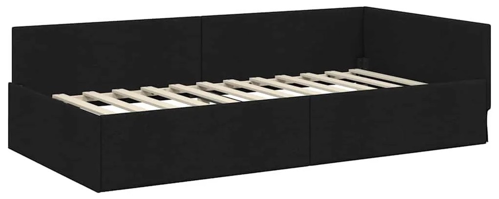 vidaXL Κρεβάτι Γωνίας Μαύρο 90 x 200 cm Ύφασμα και Έργο ξύλου