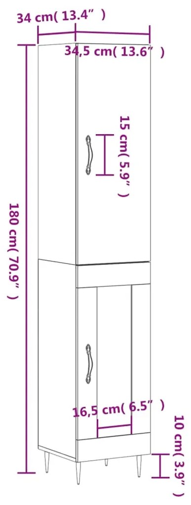 Ντουλάπι Καφέ Δρυς 34,5 x 34 x 180 εκ. από Επεξεργασμένο Ξύλο - Καφέ