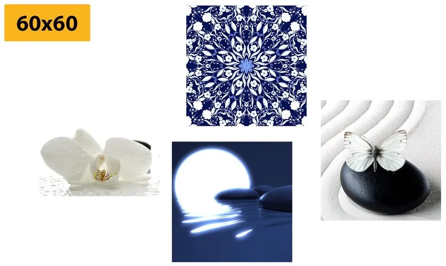 Σετ εικόνων Feng Shui σε λευκό & μπλε σχέδιο - 4x 60x60
