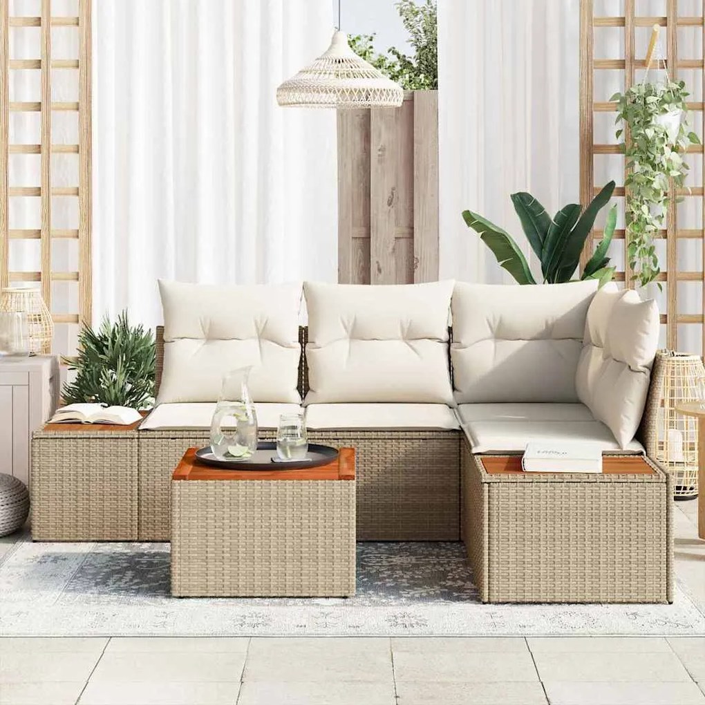 vidaXL Σετ Καναπέ Κήπου 5 pcs μπεζ και κρεμ 209 x 154 x 85 εκ