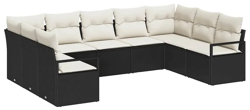 vidaXL Σετ Καναπέ Κήπου 9 pcs Μαύρο Πολυ ράταν
