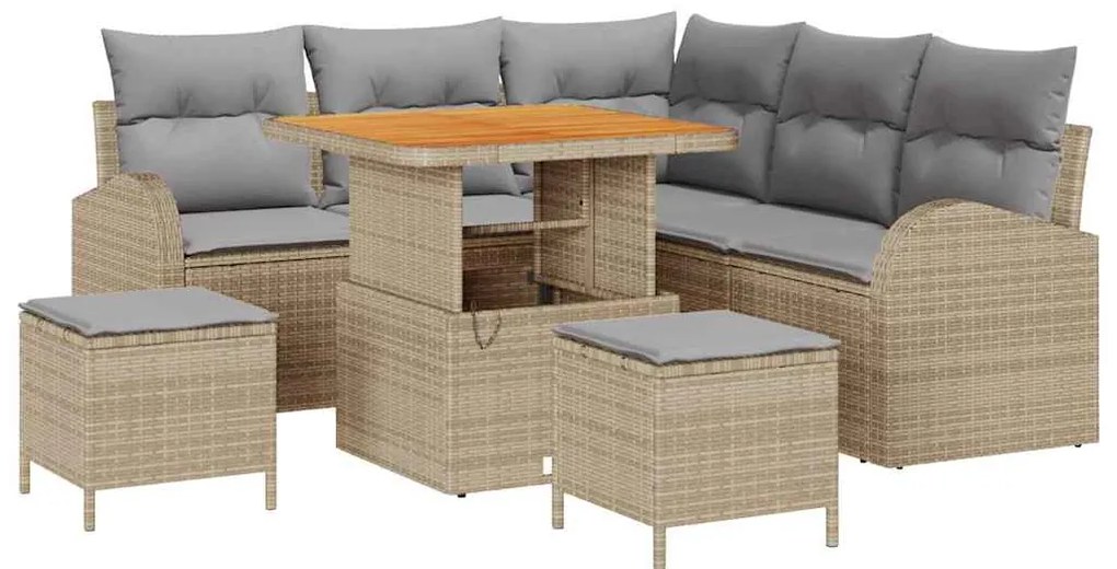 vidaXL Σετ Καναπέ Κήπου με μαξιλάρι 8 pcs Μπεζ Πολυ ράταν