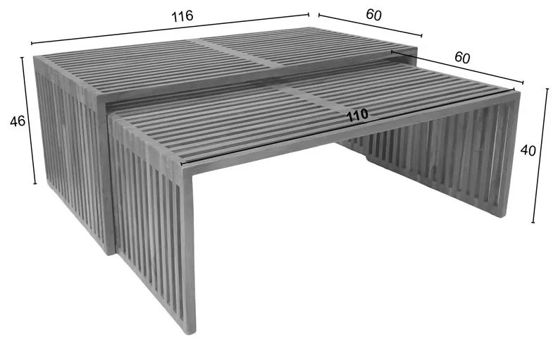 Τραπέζι Tinnie σετ 2τεμ teak ξύλο σε φυσική απόχρωση 110x60x46 εκ.