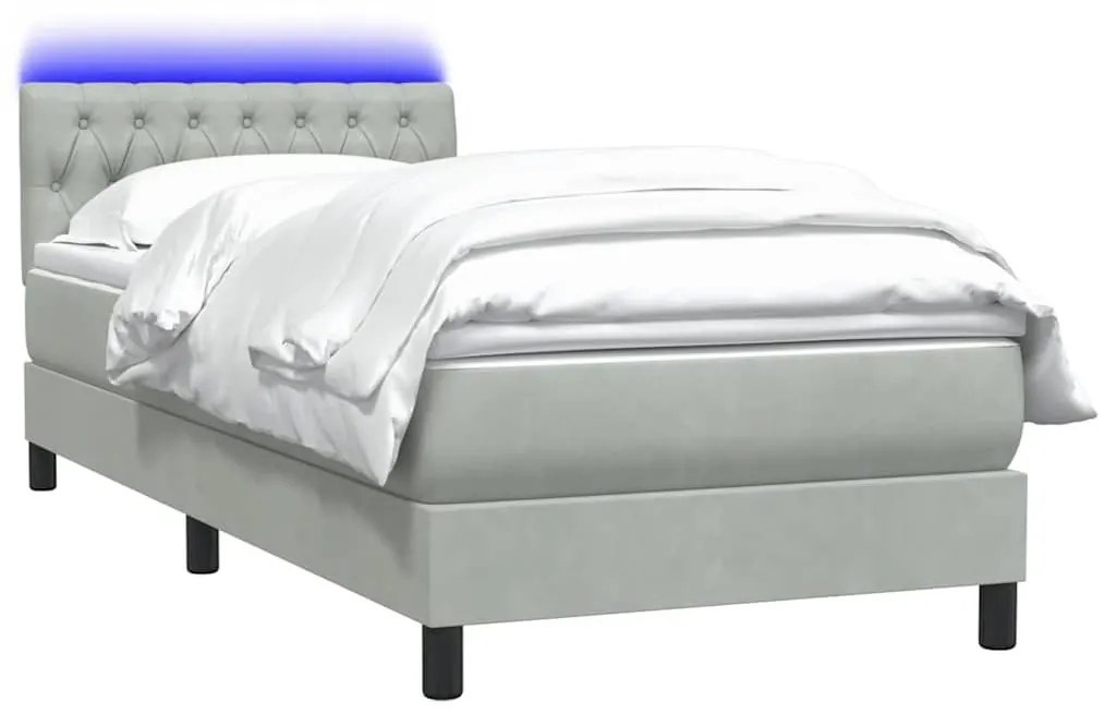 Box Spring κρεβάτι με στρώμα ανοιχτό γκρι 90x220 εκ. Βελούδινο - Γκρι