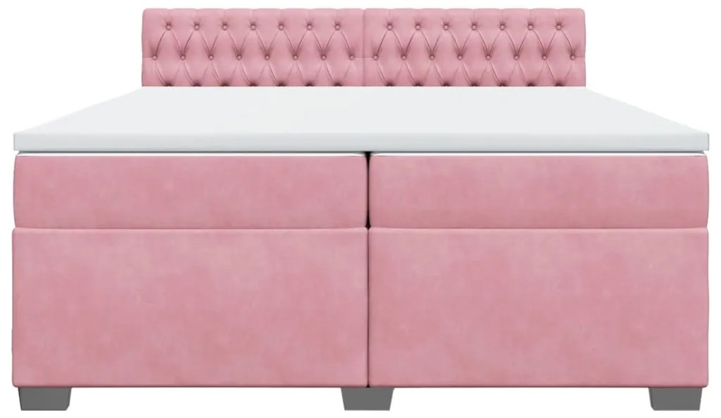 vidaXL Κρεβάτι Boxspring με Στρώμα Ροζ 200x200 εκ. Βελούδινο