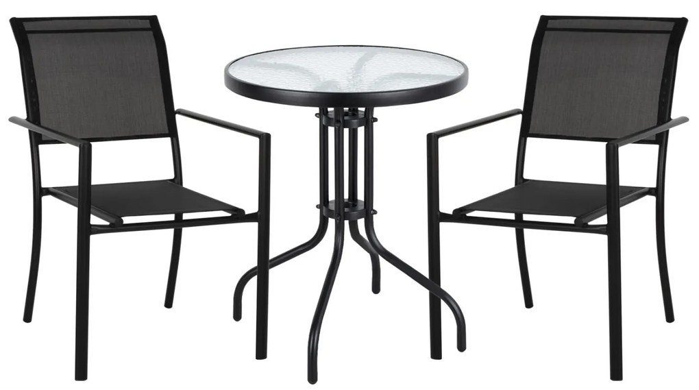 OUTDOOR DINING SET  3PCS ROUND METAL TABLE Φ60 &amp; ALUMINUM ARMCHAIRS TEXTLINE BLACK