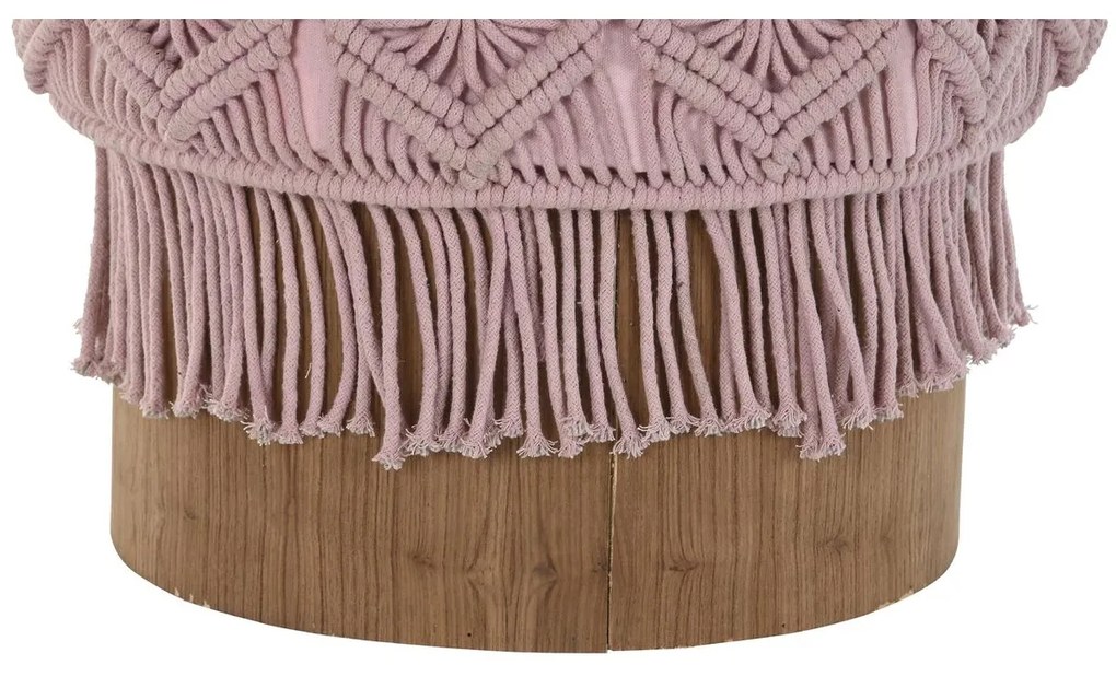 Υποπόδια DKD Home Decor 43 x 43 x 51 cm Ξύλο Καφέ Ανοιχτό Ροζ Μακραμέ Boho