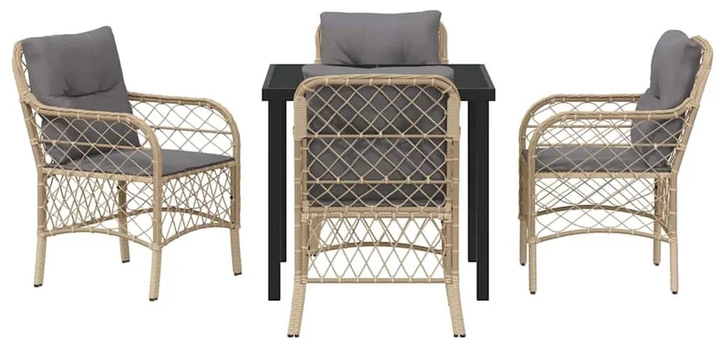 vidaXL Σέτ φαγητού για κήπο με μαξιλάρι 5 pcs Μπεζ συνθετικό ρατάν