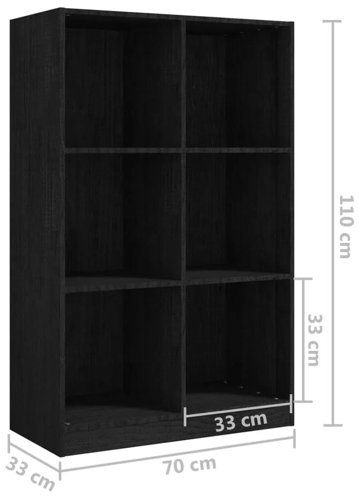 Βιβλιοθήκη Μαύρη 70 x 33 x 110 εκ. από Μασίφ Ξύλο Πεύκου - Μαύρο