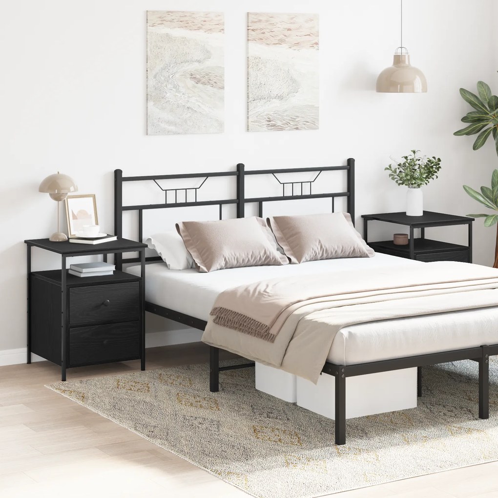 vidaXL Κομοδίνα 2 τεμ Μαύρο Δρυς 44x45x60 εκ Επεξεργασμένο Ξύλο