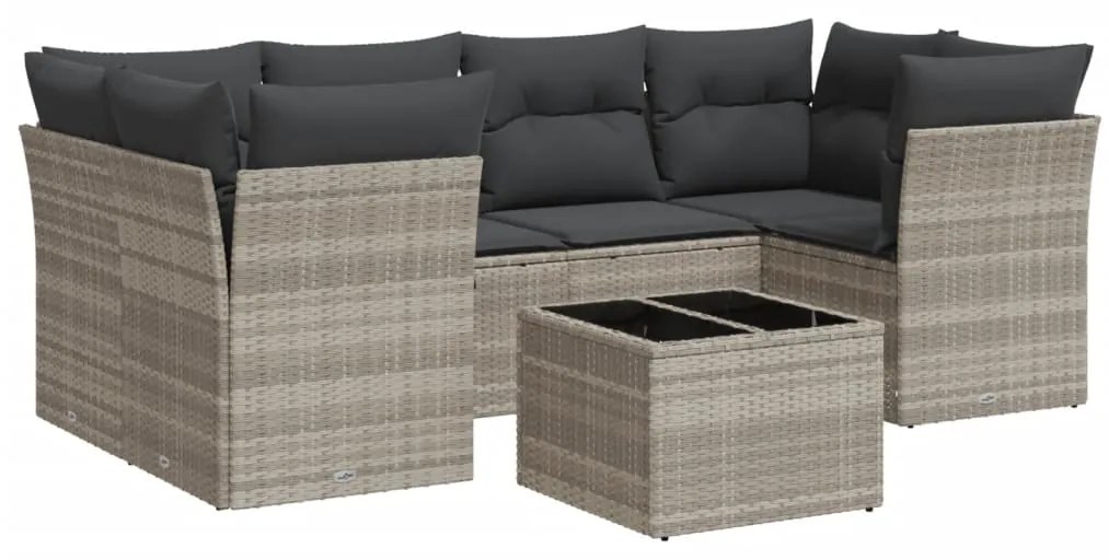 vidaXL Σαλόνι Κήπου Σετ 7 Τεμαχίων Γκρι Συνθετικό Ρατάν με Μαξιλάρια