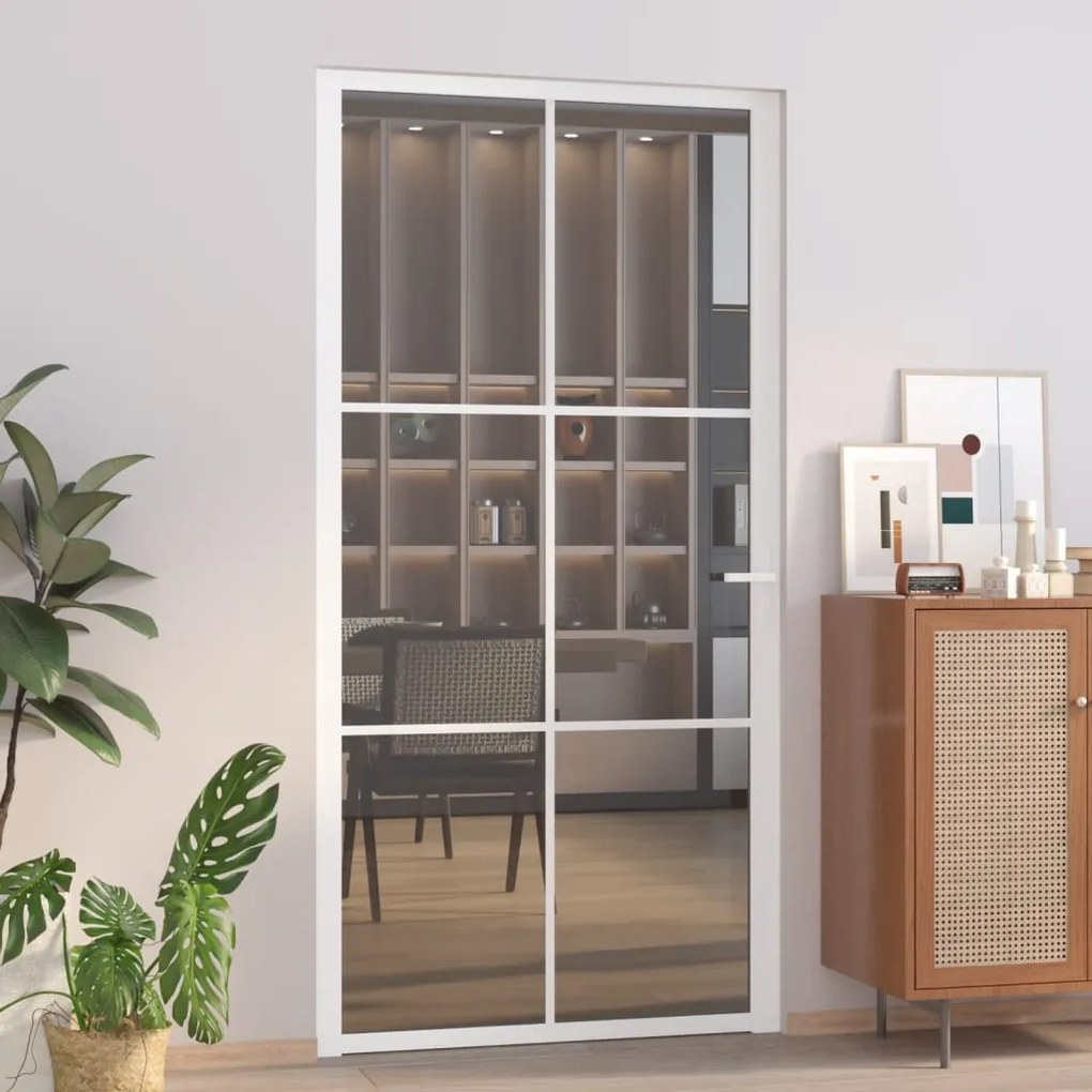 vidaXL Εσωτερική Πόρτα 102,5x201,5 εκ. Λευκή ESG Γυαλί και Αλουμίνιο