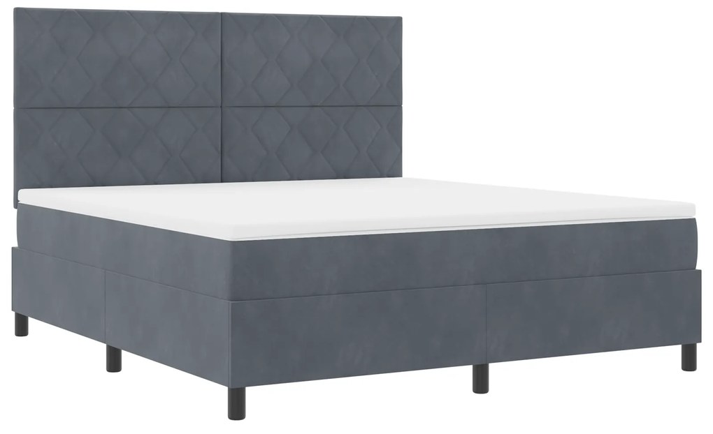 vidaXL Κρεβάτι Box Spring με Στρώμα & LED Σκούρο Γκρι 180x200 εκ. Βελούδο