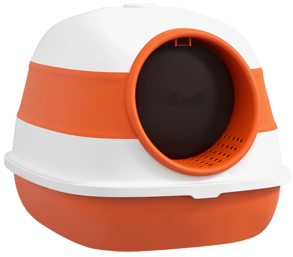 PawHut Γάτα Τουαλέτα, με Καπάκι και Φτυάρι, για Γάτες έως 5 kg, 52x41x38 cm, Λευκό/Πορτοκαλί