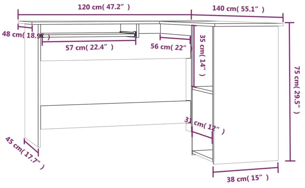 Γραφείο Γωνιακό Καπνιστή Δρυς 120x140x75 εκ. Επεξεργασμένο Ξύλο - Καφέ