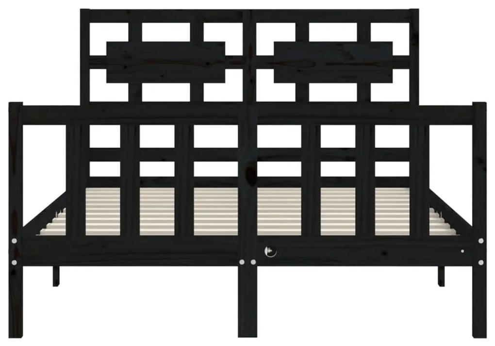 vidaXL Πλαίσιο Κρεβατιού με Κεφαλάρι Μαύρο 140x190 εκ. Μασίφ Ξύλο