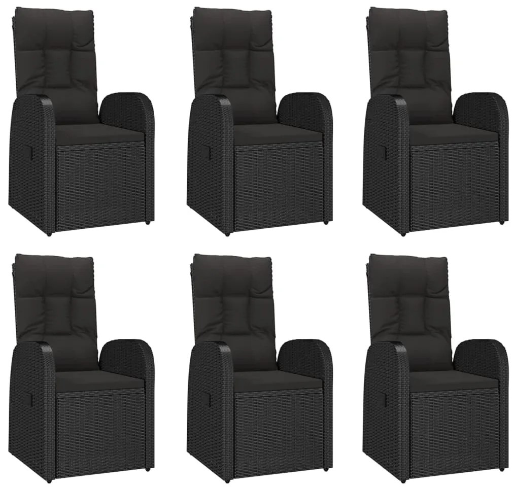 vidaXL Σετ Τραπεζαρίας Κήπου 7 Τεμ. Μαύρο Συνθετικό Ρατάν με Μαξιλάρια