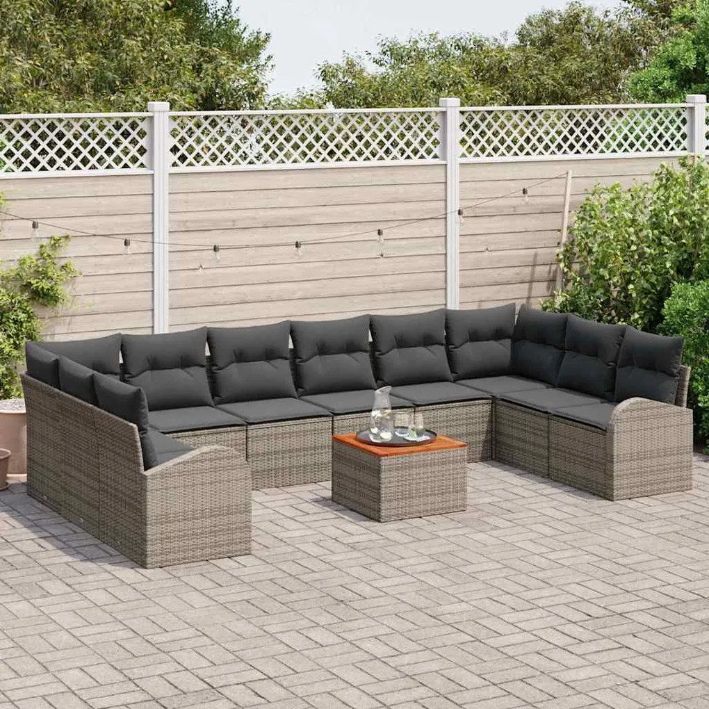 vidaXL Σετ Καναπέ Κήπου με μαξιλάρι 11 pcs Γκρι Πολυ ράταν