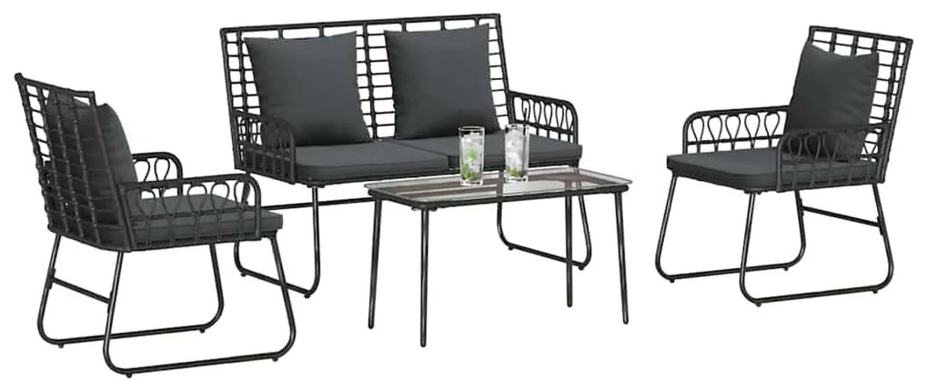 vidaXL ΣΕΤ ΕΠΙΠΛΩΝ ΚΗΠΟΥ με μαξιλάρι 4 pcs Μαύρο και Ανθρακί
