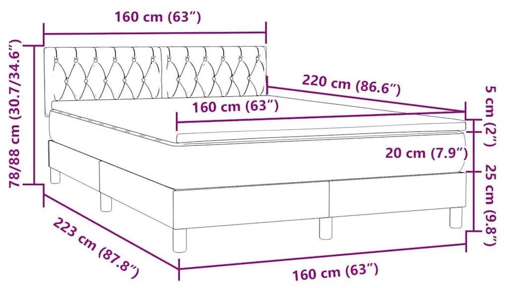 Box Spring Κρεβάτι με στρώμα Μαύρο 160x220 cm Βελούδινο - Μαύρο