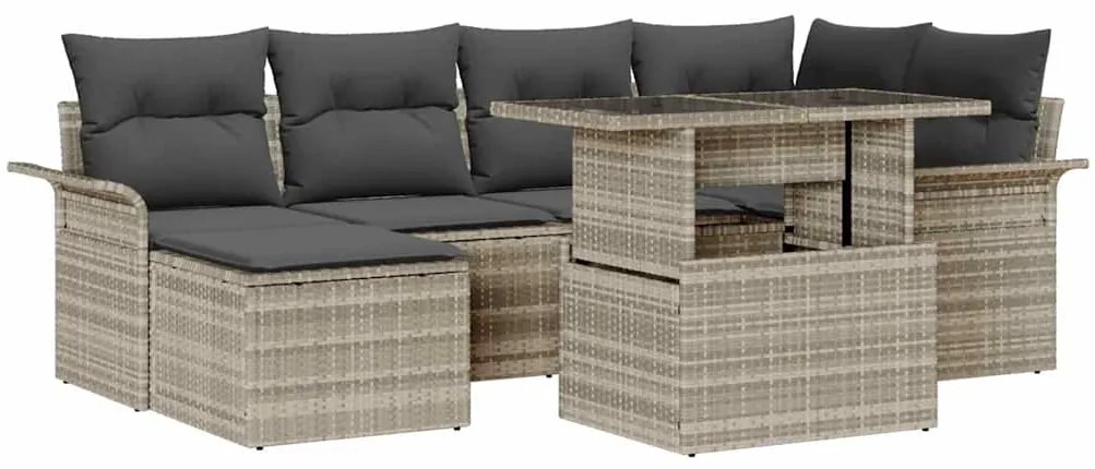 vidaXL Σετ Καναπέ Κήπου με μαξιλάρι 7 pcs Ανοιχτό γκρι Πολυ ράταν