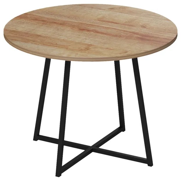 Τραπέζι Sarah Ι pakoworld oak- μαύρα μεταλλικά πόδια Φ100x76εκ