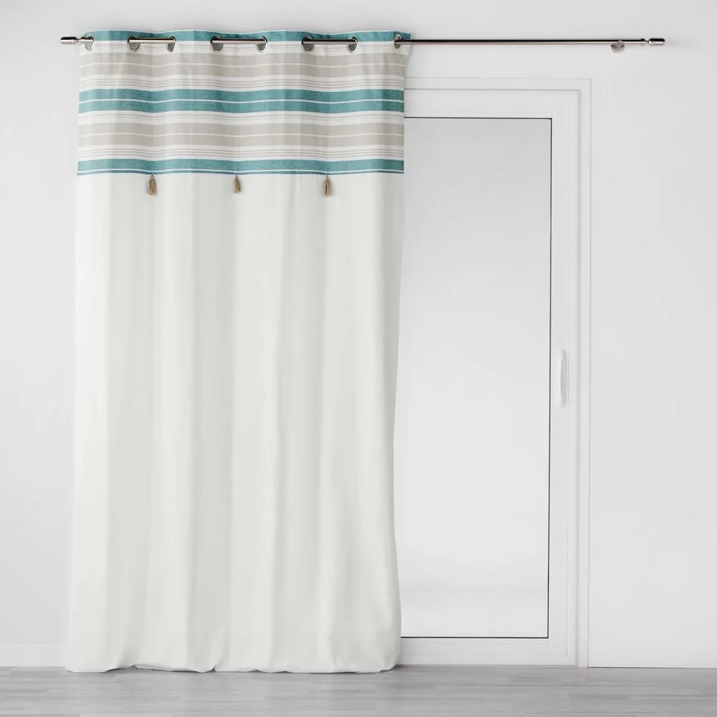 Κουρτίνες, περσίδες Douceur d intérieur  RIDEAU A OEILLETS 140 x 240 CM COTON UNI+TOP IMPRIME+POMPONS NAT