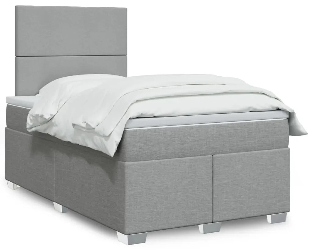 vidaXL Κρεβάτι Boxspring με Στρώμα Ανοιχτό Γκρι 120x200 εκ. Υφασμάτινο
