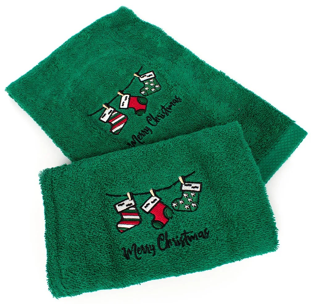 Χριστουγεννιάτικες Πετσέτες (Σετ 2τμχ) Dimcol Christmas Socks Green