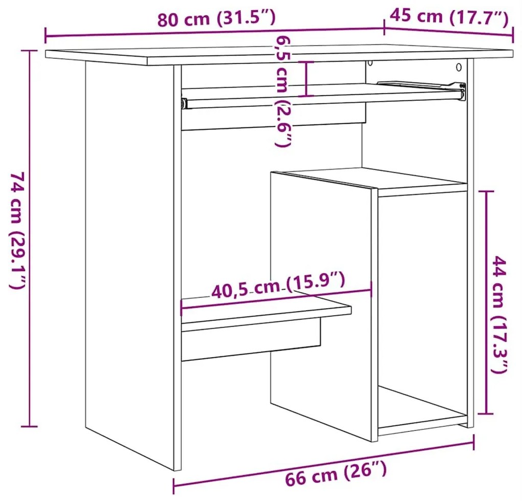 Γραφείο Μαύρο 80 x 45 x 74 εκ. από Επεξ. Ξύλο - Μαύρο