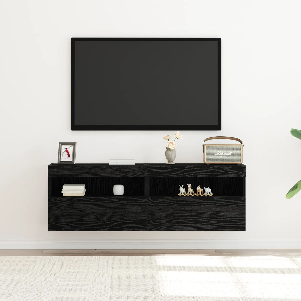 vidaXL Κονσόλες Τηλεόρασης με Φώτα LED 2 τεμ Μαύρη Δρυς 60x30x40 εκ