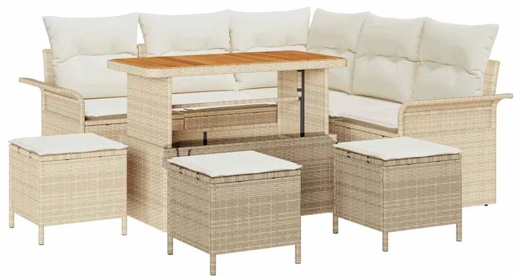 vidaXL Σετ Καναπέ Κήπου Ρυθμιζόμενο ύψος 9 pcs Μπεζ συνθετικό ρατάν