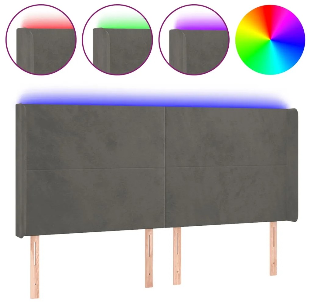 vidaXL Κεφαλάρι Κρεβατιού LED Σκούρο Γκρι 163x16x118/128εκ. Βελούδινο
