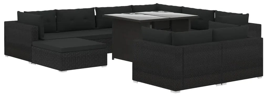 vidaXL Σαλόνι Κήπου 10 Τεμαχίων Μαύρο από Συνθετικό Ρατάν με Μαξιλάρια