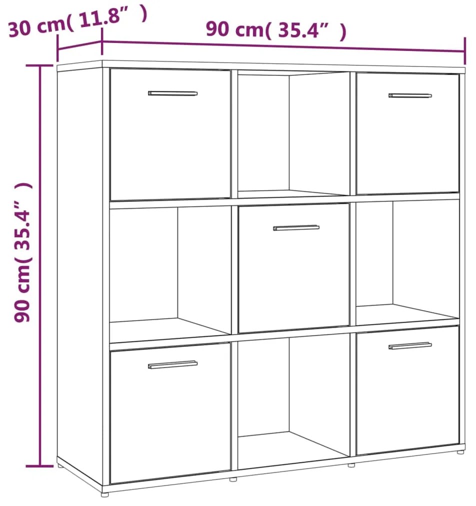 Βιβλιοθήκη Γκρι Sonoma 90 x 30 x 90 εκ. από Επεξεργασμένο Ξύλο - Γκρι